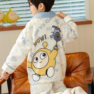 男童珊瑚绒睡衣加厚秋冬装中大童卡通儿童宝宝青少年法兰绒家居服