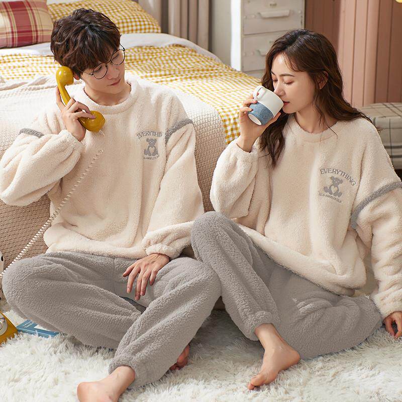 珊瑚绒睡衣情侣秋冬季学生女款加厚加绒套装男士法兰绒春秋家居服