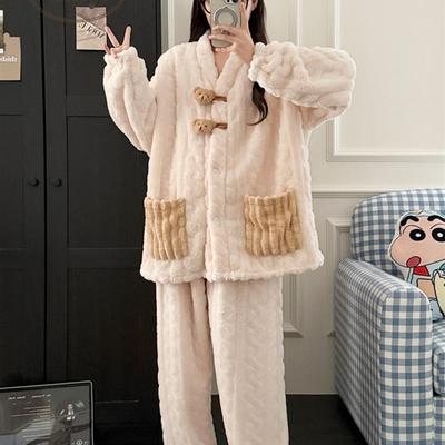 320克冬季加厚珊瑚绒睡衣女加大码法兰绒卡通胖mm200斤家居服套装