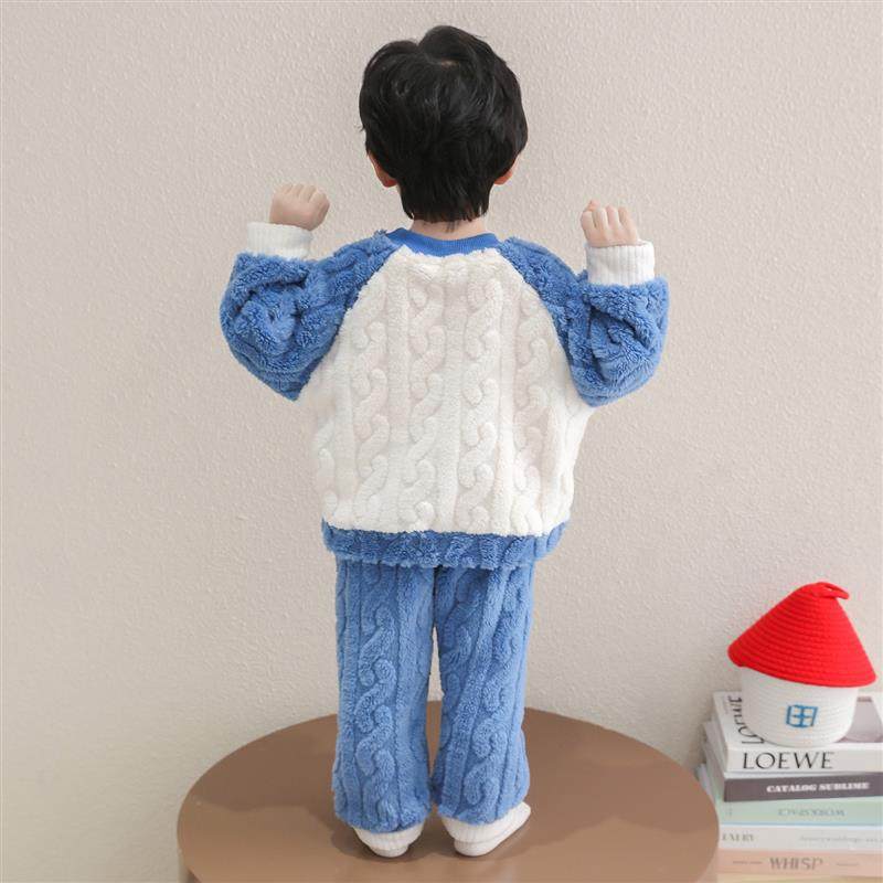 儿童睡衣男童秋冬款2025新款珊瑚绒男宝宝卡通奥特曼家居服套装