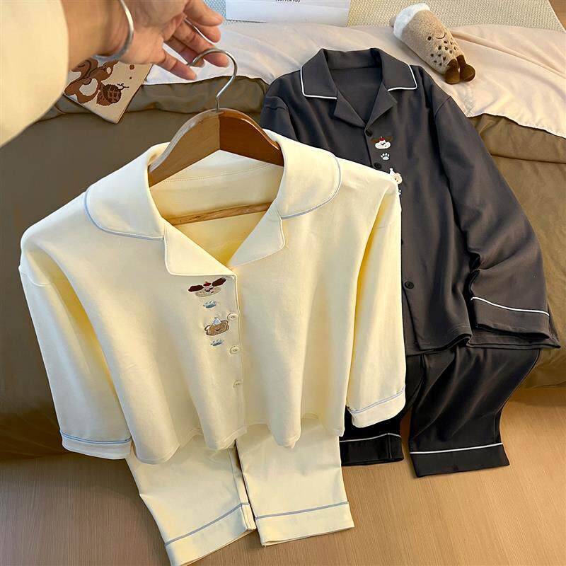 纯棉情侣睡衣女春秋季2026新款长袖卡通可爱男士休闲可外穿家居服