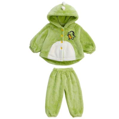 女童珊瑚绒睡衣秋冬款加绒加厚儿童恐龙套装宝宝冬季法兰绒家居服