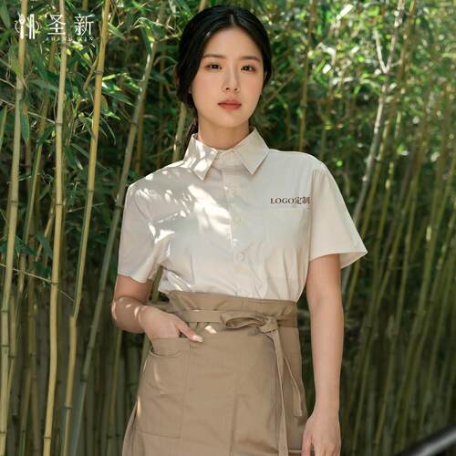 衬衫工作服定制LOGO短袖夏季薄款职业装餐饮烘焙咖啡奶茶前台制服