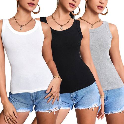 Threaded solid color square neck vest 螺纹纯色方领无袖背心女