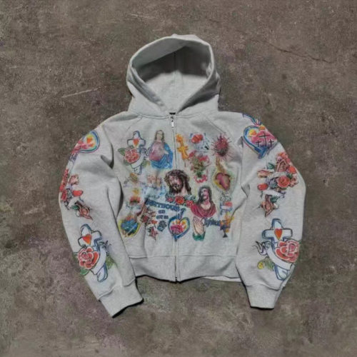 卡通印花连帽拉链卫衣Cartoon printed hooded zipper sweatshirt
