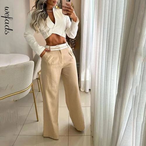 Long sleeved high waisted straigt pant set长袖高腰直筒裤套装