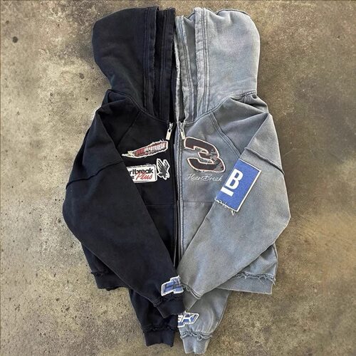 复古印花连帽衫拉链卫衣Retro printed hoodie zipper sweatshirt