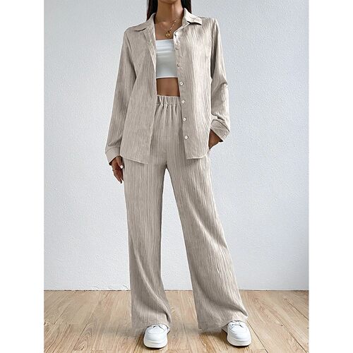 Loose high waisted straight leg pant宽松高腰直筒裤两件套装女