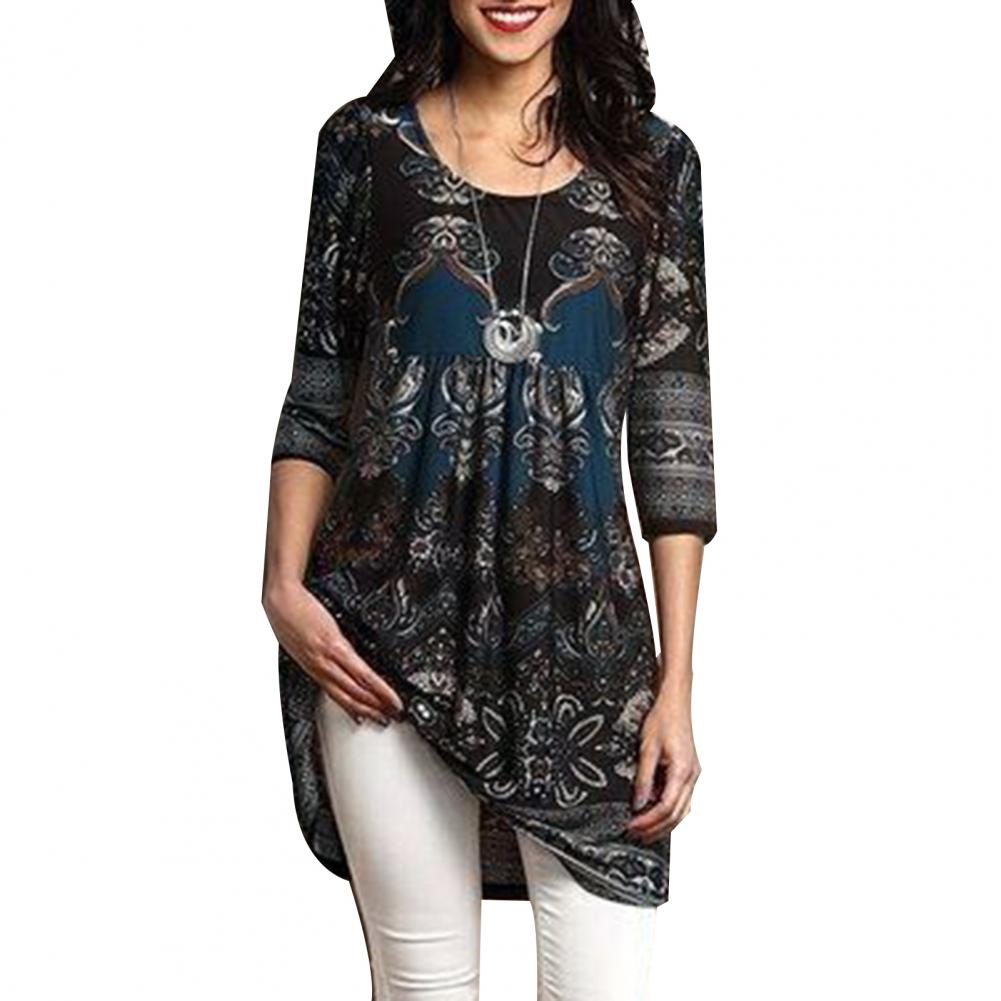 2021 Fashio Wo Blouse Digit Bla Prit Pter Log