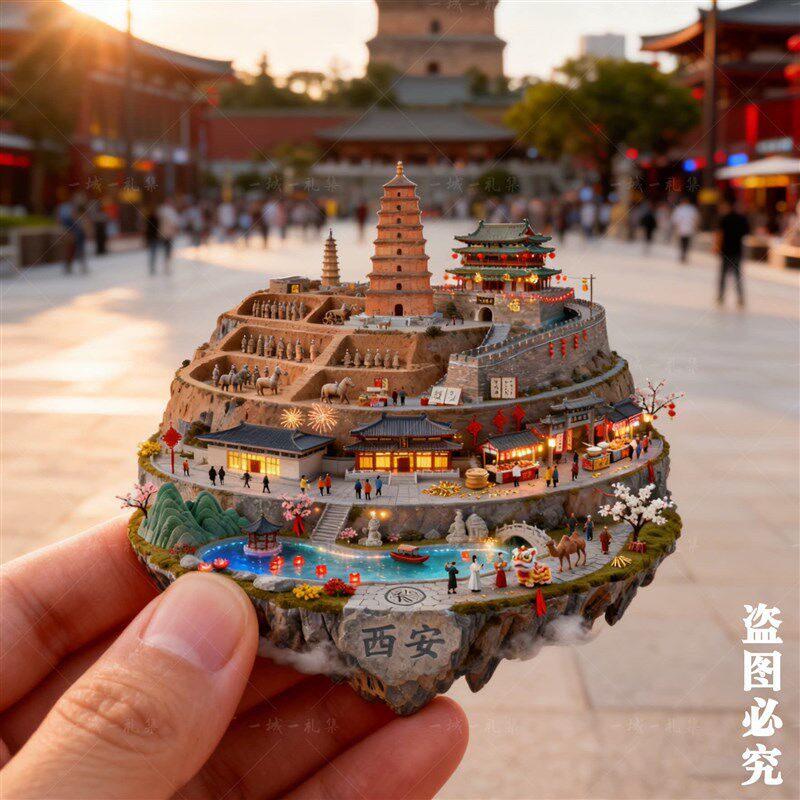 速发大唐西安金属磁吸冰箱贴兵马俑大雁塔古城墙钟楼旅游纪念品伴