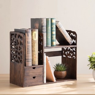 速发实木桌面小书架上桌简易置柜架办公桌桌书小书物多功能迷你收