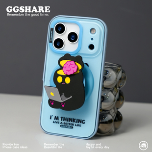 GGSHARE寄居蟹原创脑洞大开猫iphone17手机壳带磁吸支架16promax苹果15手机套 小众高级感超好看手腕绳 14新款