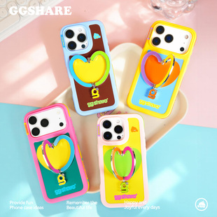 GGSHARE寄居蟹怦怦心动金属支架壳适用苹果17手机壳 15promax手机套14超好看带手腕绳 iPhone16保护套防摔新款