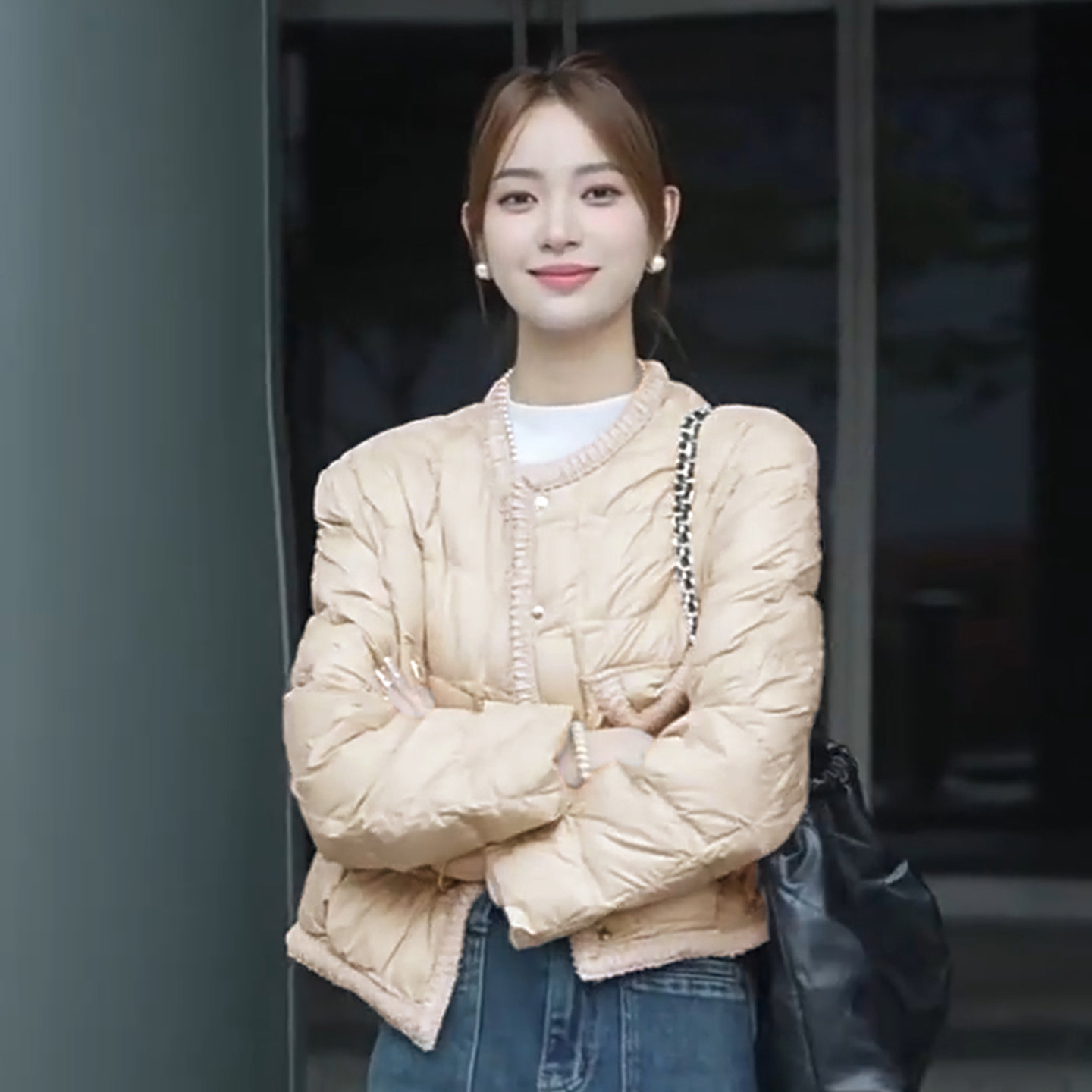 PATENA冬季新款白鸭绒短款上衣小香风织带羽绒服休闲百搭简约外套