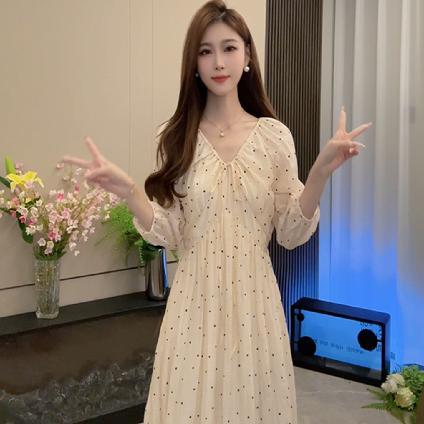 气质法式莱赛尔天丝波点连衣裙女