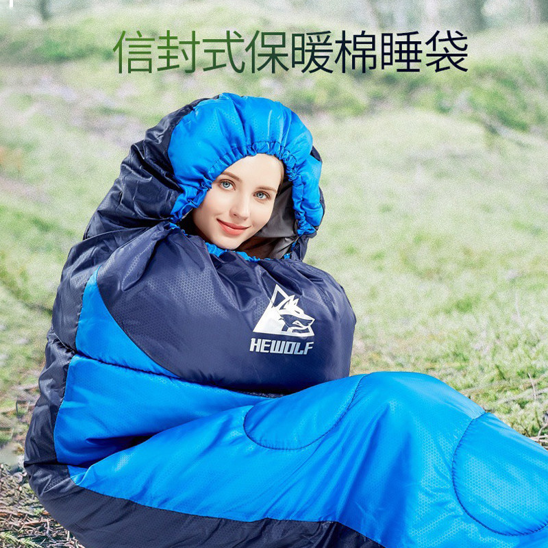 速发公狼户外睡袋成人野外露营过夜加厚防寒式暖被子单保人信封双