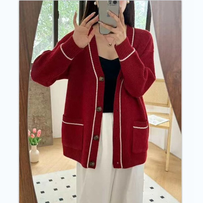 现货秋款2024新款女士毛衣爆款外搭宽松针织衫开衫外套女上衣秋冬