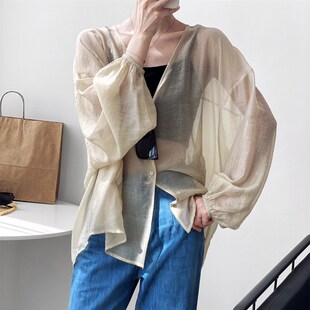 防套空调罩衫 速发欧货夏丝天季 外晒开衫 设计感小众灯笼袖 潮 薄款