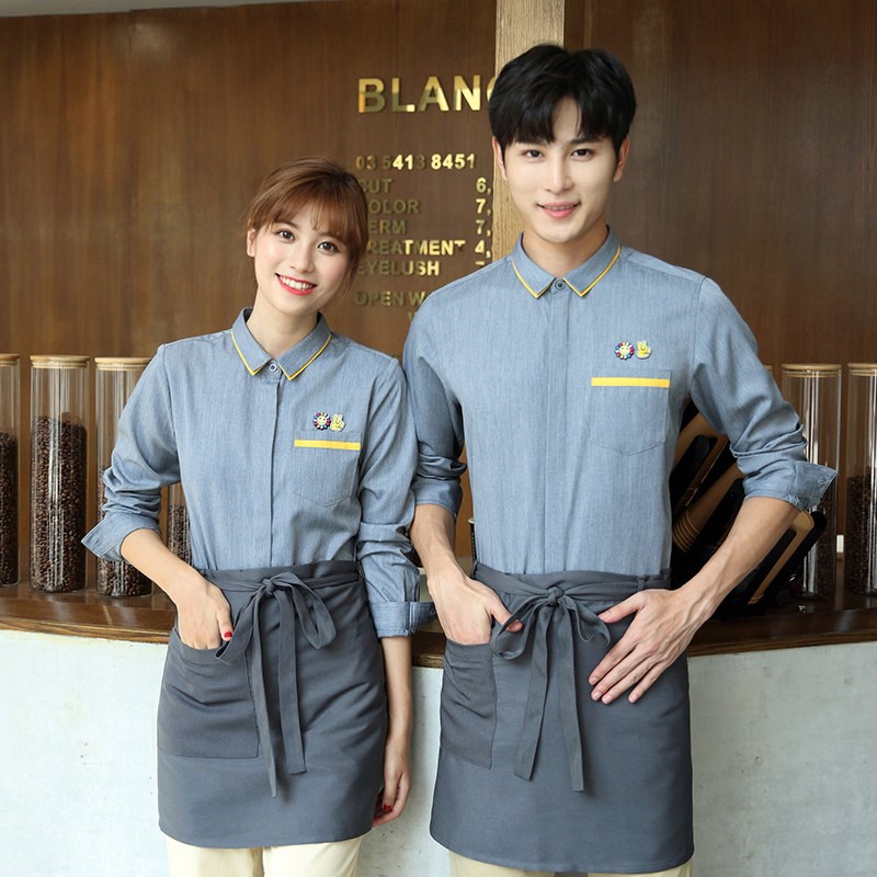 速发时尚餐厅工作款衬衣长袖秋服LOGO 咖啡店奶茶工作服