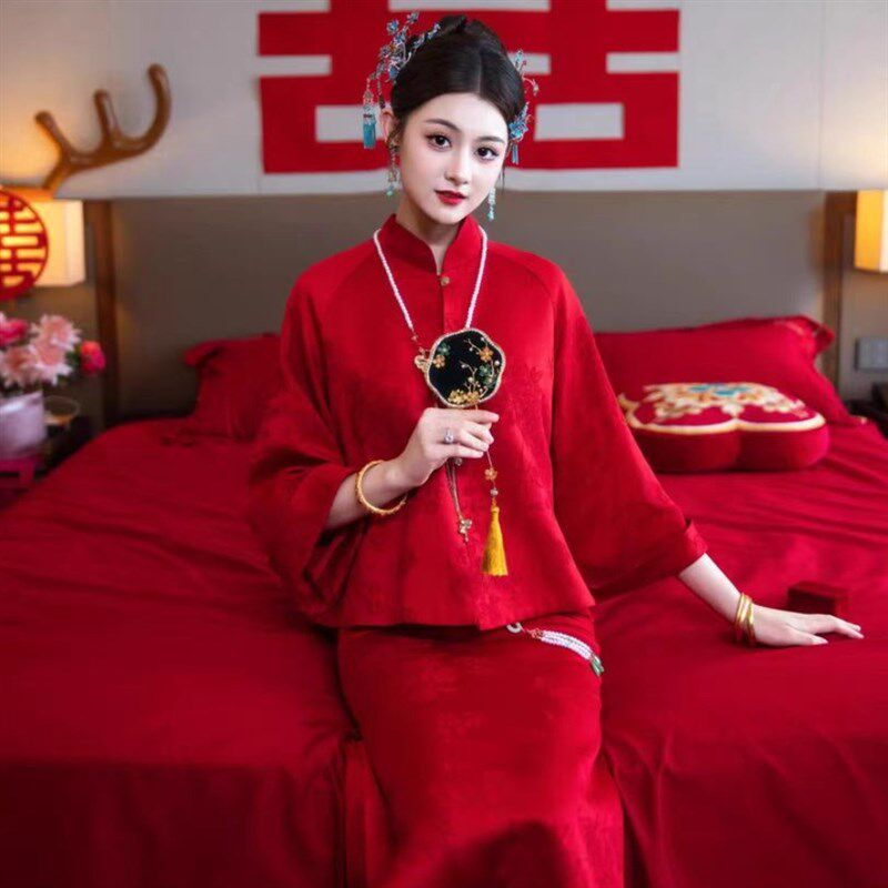 速发新酒式改良敬中服新娘礼服红色秀禾服嫁衣新个复古小款子旗袍