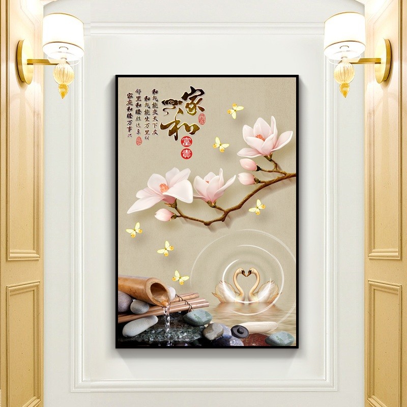 速发简约客厅走廊过道装饰挂画欧式玄关竖款饭店酒店宾馆墙面壁画图片