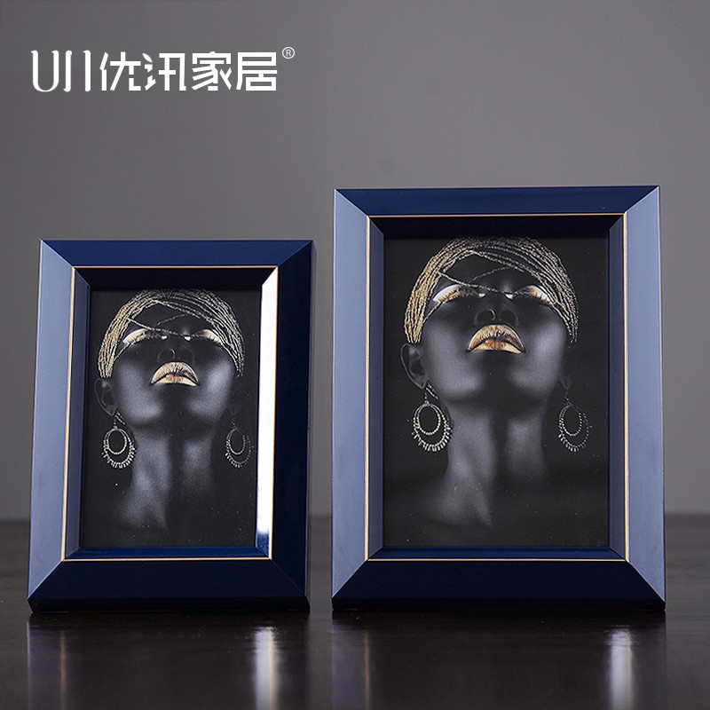速发相框摆台 欧式件奢风实木相框摆轻 创意蓝色6寸7寸画0寸1框装