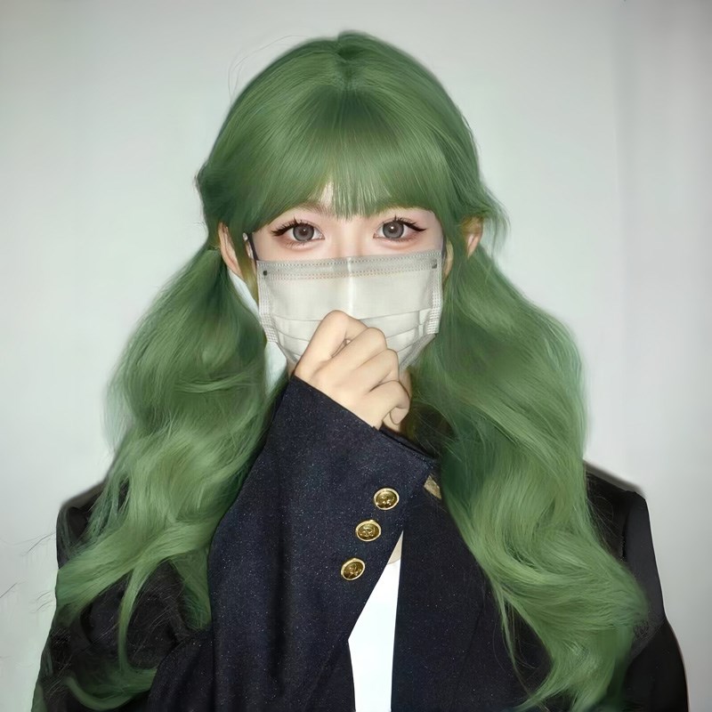 速发绿色假发长发全头套式人Li慵a波系t懒风长卷发大森浪