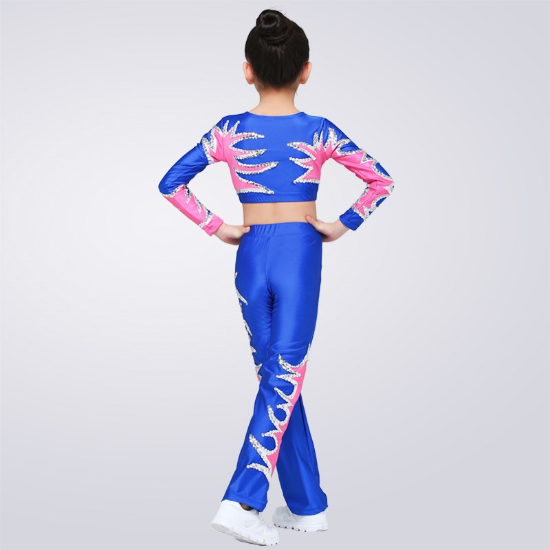 速发儿童健美操服装啦啦队服六一小学生啦啦操服装蓝色运动会体操