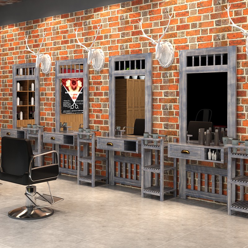 速发理发店镜台实落复古单面木地式发子美发镜廊烫染双面镜