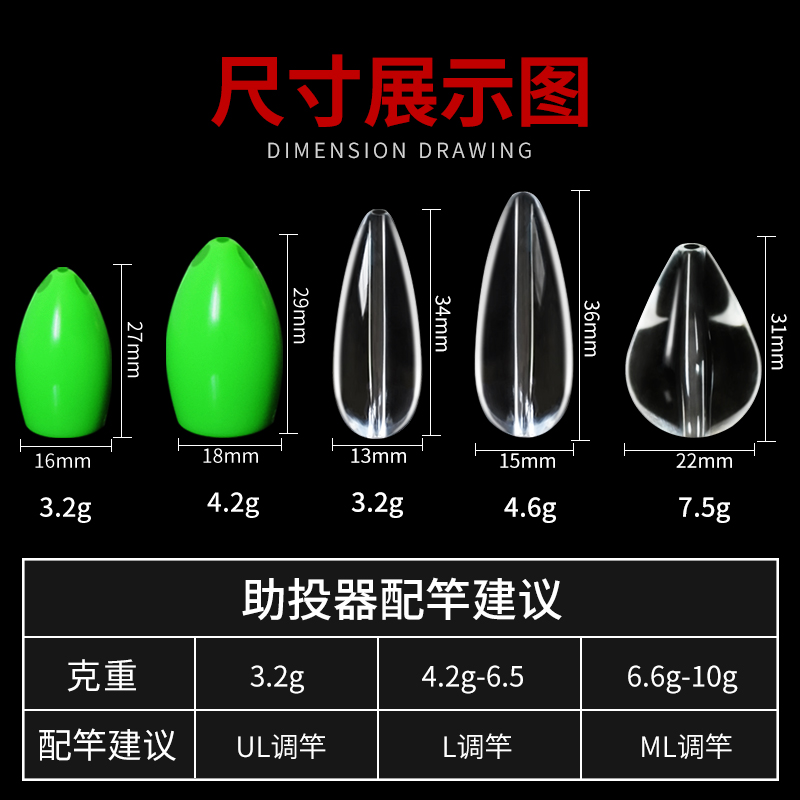 速发浮水助投器路亚改装版远投缓沉水别针抛投套装瓜子亮片微物飞