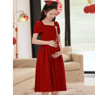 速发孕妇敬酒服新娘高腰遮肚子回色订婚礼门红服便装 夏 连衣裙大码