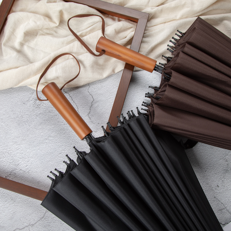 速发抗风24骨长柄直伞男大号双人加固木柄晴雨伞学生雨杆务商伞