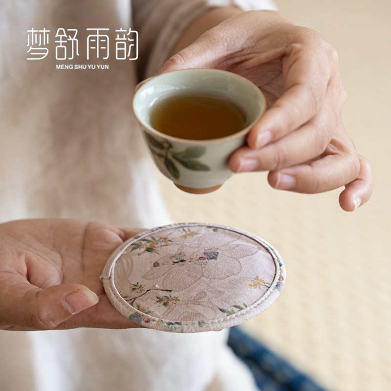 速发香布纱桂花茶茶垫禅意中式云艺茶杯隔热垫功夫茶具杯托茶道零
