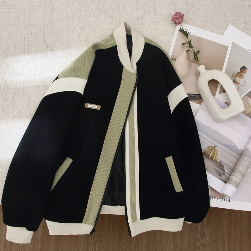 速发特大码00斤美式复古撞服棒球色外套华秋春夫格夹克上衣潮