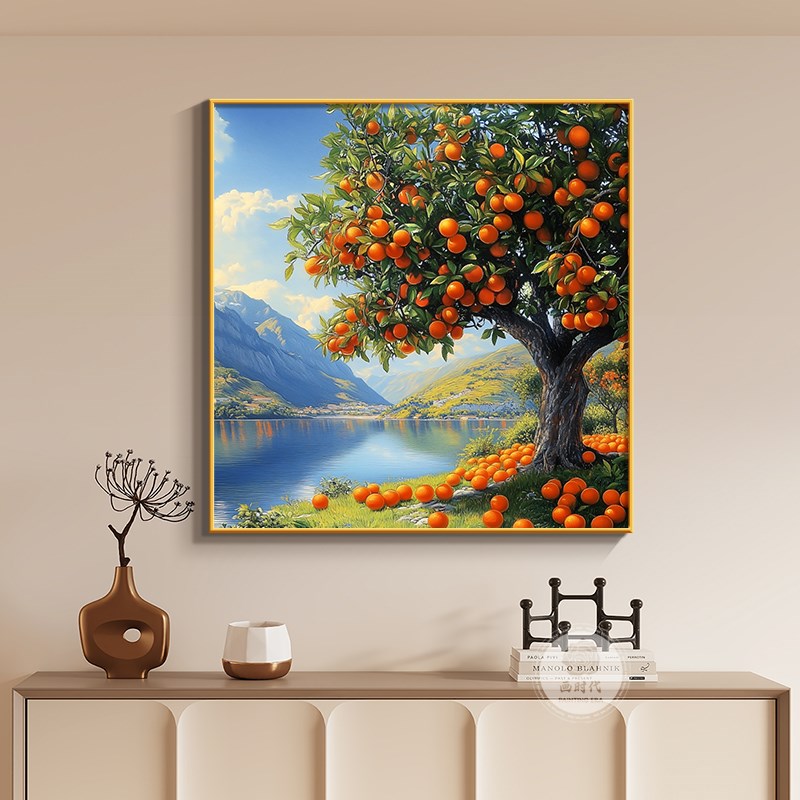 速发紫气东来正方形玄关装饰画简约客厅餐厅背景墙风景画卧室壁画图片