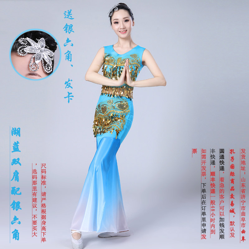 速发傣族南蹈服双肩亮片云舞民族风孔雀舞长裙演装服出服成人