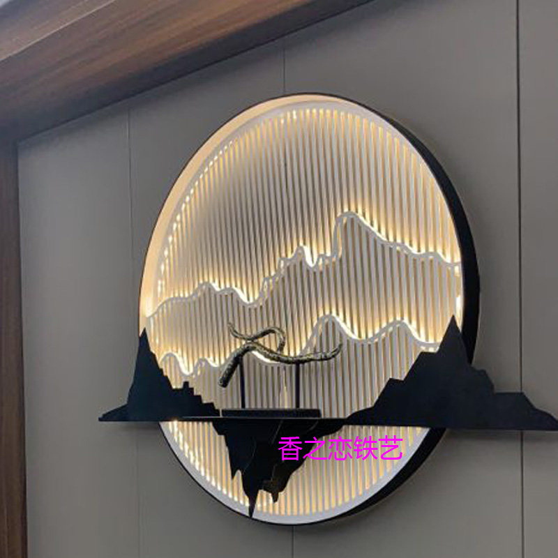速发厂销新中式墙面装饰品壁挂客厅沙发饰景墙件背带灯山影挂壁软