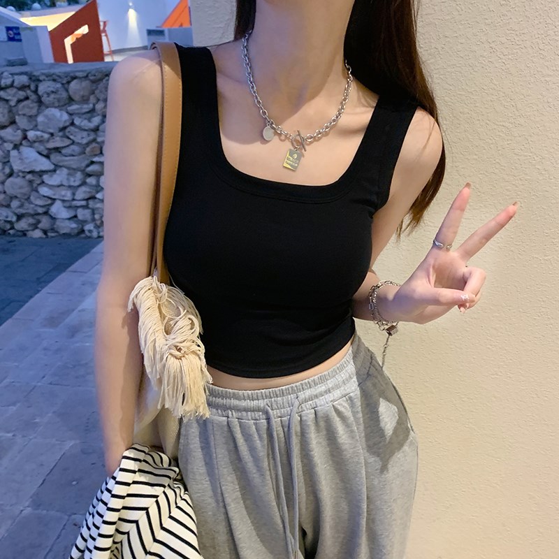 新款绿色背心带胸垫女夏外穿2024新款吊带M内搭美背无袖打底短款