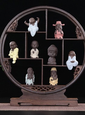 速发创意禅意小和尚博古架摆件陶居工装品中式客厅家瓷艺饰品复古