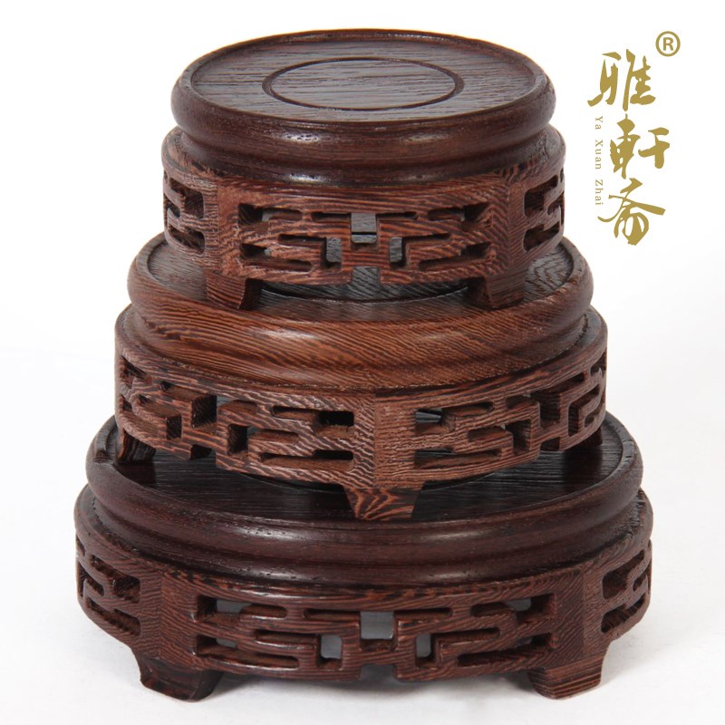 速发红木奇头摆座 实木石石底件底座 鸡翅木紫砂壶工艺品圆
