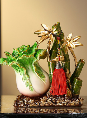 速发新中式百财白菜招件玄关客厅节节财升摆高装饰品店铺乔迁开业