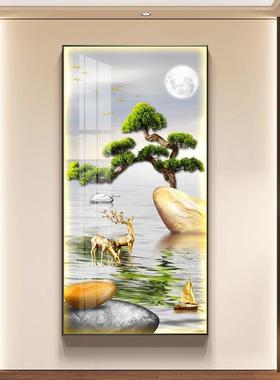 过现代轻玄关装饰VAE画迎客松奢入户风正对门挂画走廊道山水景画