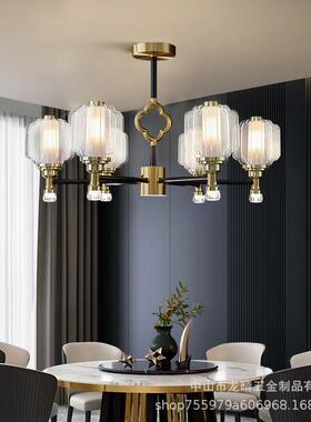 龙晴灯新中E式全铜吊后D现代黑金L客厅餐厅灯大593气时尚样板房灯