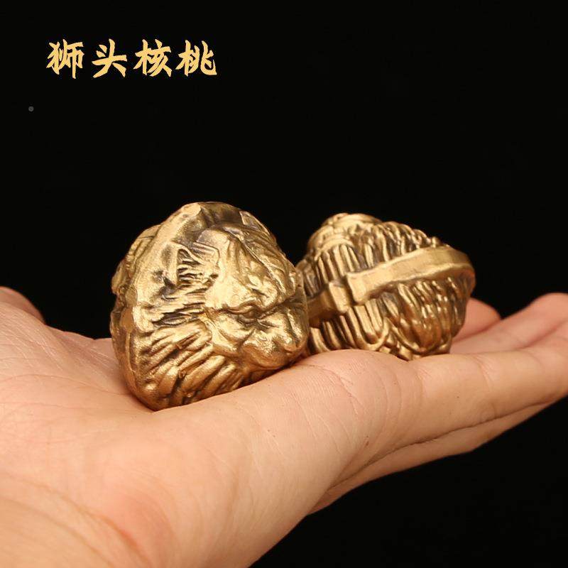 文桃玩铜核摆件虎头款实心铜核桃手把对件健身PMM球一把球手一对