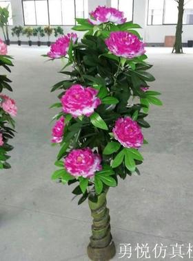 田园风室ORL家居装饰内庆仿真塑绿料牡丹花假树盆景客厅色喜植物
