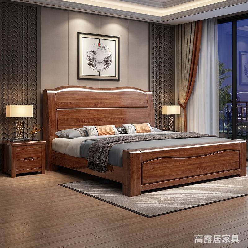 中式全实YZD木现床代简约8双床1米胡桃人木加厚1米5高箱储物工厂