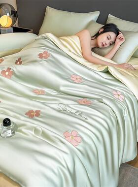 轻三夏天冰丝夏凉被床上四件套夏季滑裸睡VAF被奢子丝床品床单人