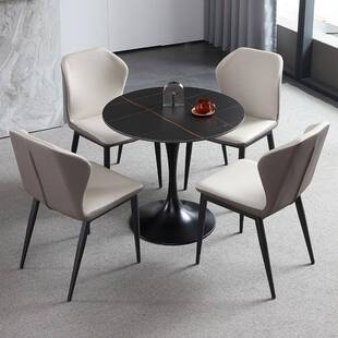 洽W7岩板谈接桌椅组合轻奢谈判待阳黑色一体商务新101-岩售楼处台