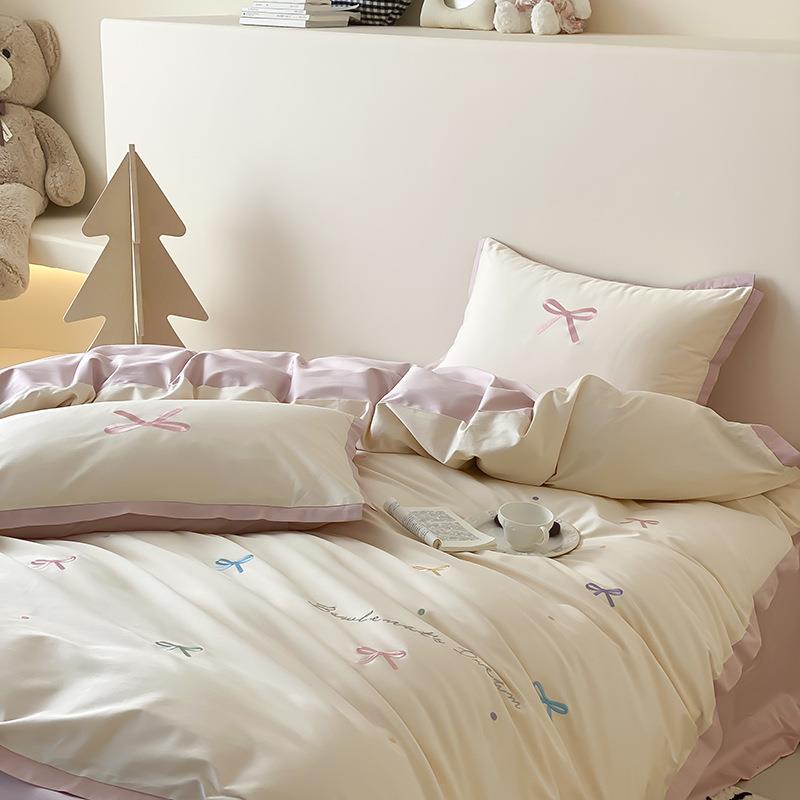 高档简约小无品牌/清季新5S绒棉全棉四件套纯棉裸睡亲长肤四0床单