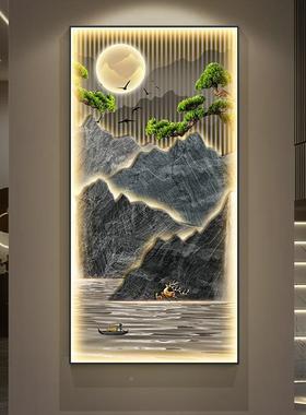 迎LSI客新中式玄装饰入户正对门挂画灯画关松轻画奢高档走廊山水